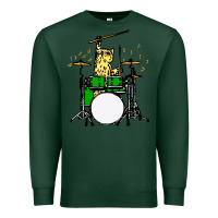 Sports Green drummer cat music lover musician playing the drums Premium Sweatshirt - artisFamous
