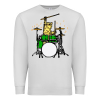 Dove Grey drummer cat music lover musician playing the drums Premium Sweatshirt - artisFamous
