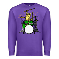 Purple drummer cat music lover musician playing the drums Premium Sweatshirt - artisFamous