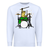 White drummer cat music lover musician playing the drums Premium Sweatshirt - artisFamous