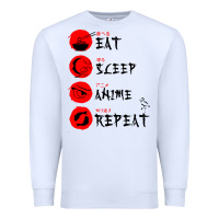 White eat sleep anime repeat japanese Premium Sweatshirt - artisFamous
