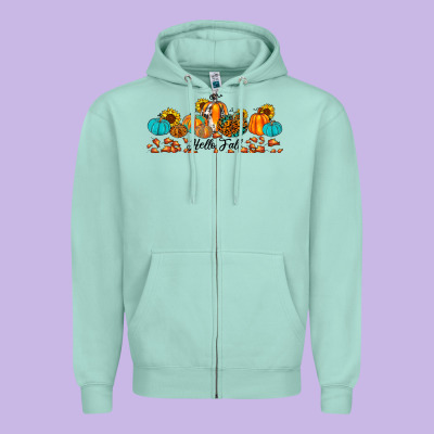 Hello Fall Pumpkin Sunflower Zipper Hoodie Designed By Jahusdesignshop