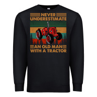 Black never underestimate an old man with a tractor retro vintage Premium Sweatshirt - artisFamous