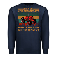 Navy never underestimate an old man with a tractor retro vintage Premium Sweatshirt - artisFamous
