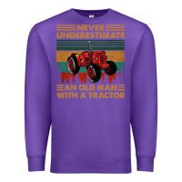 Purple never underestimate an old man with a tractor retro vintage Premium Sweatshirt - artisFamous