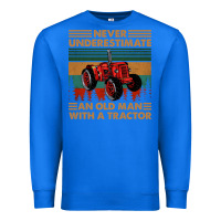 True Royal never underestimate an old man with a tractor retro vintage Premium Sweatshirt - artisFamous