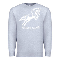 Heather Grey Personalised Horse Printed Equestrian Riding Cob Jumping Rider Horse Premium Sweatshirt - artisFamous