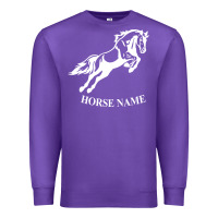 Purple Personalised Horse Printed Equestrian Riding Cob Jumping Rider Horse Premium Sweatshirt - artisFamous