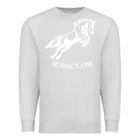 Dove Grey Personalised Horse Printed Equestrian Riding Cob Jumping Rider Horse Premium Sweatshirt - artisFamous