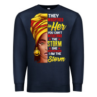 Navy black history month shirt african woman afro i am the storm t shirt Premium Sweatshirt - artisFamous