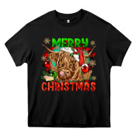 Black merry christmas cow Heavy Core Tee - CowGirlArtShop