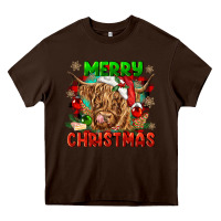 Chocolate Brown merry christmas cow Heavy Core Tee - CowGirlArtShop