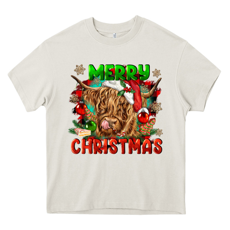 Merry Christmas Cow Heavy Core Tee by CowGirlArtShop | Teevron