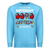 Ocean Blue a.mong us it's o.kay to be different autism awareness t shirt Premium Sweatshirt - artisFamous
