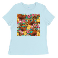 Baby Blue chicken and chicks with flowers seamless pattern Ladies Tee - FaDigitalArtStudio