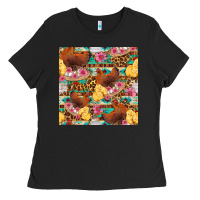 Black chicken and chicks with flowers seamless pattern Ladies Tee - FaDigitalArtStudio