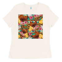 Bone chicken and chicks with flowers seamless pattern Ladies Tee - FaDigitalArtStudio