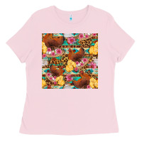 Bubblegum Pink chicken and chicks with flowers seamless pattern Ladies Tee - FaDigitalArtStudio