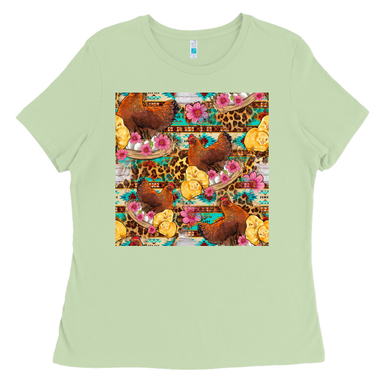 Chicken And Chicks With Flowers Seamless Pattern Ladies Tee by FaDigitalArtStudio | Teevron