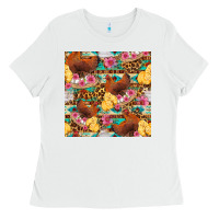 White chicken and chicks with flowers seamless pattern Ladies Tee - FaDigitalArtStudio