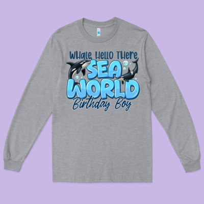 Whale Hello There Sea World Birthday Boy Long Sleeve Tee Designed By Cowhidedigitalart