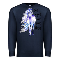 Navy just a girl who loves horses Premium Sweatshirt - artisFamous