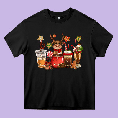 Christmas Reindeer Coffee Heavy Core Tee Designed By Cowgirlartshop