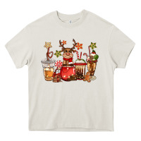 Cream christmas reindeer coffee Heavy Core Tee - CowGirlArtShop