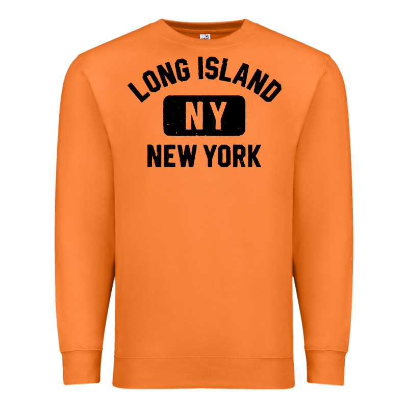 Long Island Ny Gym Style Distressed Amber Print Premium Sweatshirt by artisFamous | Teevron