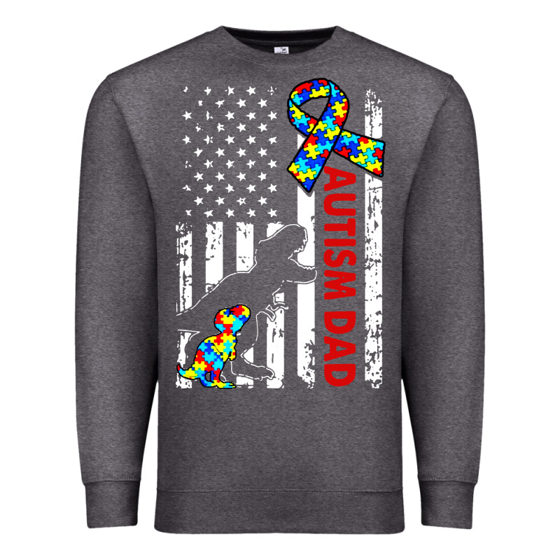 Mens Distressed Dinosaur Autism Dad Usa Flag Premium Sweatshirt by artisFamous | Teevron