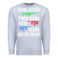 Heather Grey one gun two gun red gun blue gun Premium Sweatshirt - artisFamous