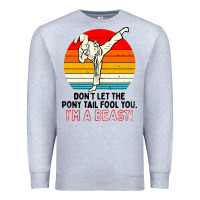 Heather Grey karate girl kick Premium Sweatshirt - artisFamous