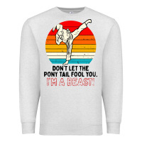 Oatmeal Heather karate girl kick Premium Sweatshirt - artisFamous