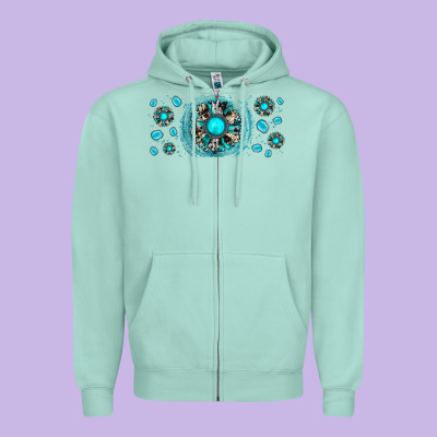 Turquoise Gemstone Sunflower Zipper Hoodie Designed By Jahusdesignshop