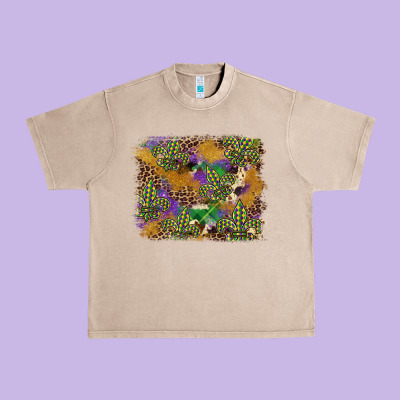 Mardi Gras Plaid Purple Glitter Cowhide  Leopard Urban Heavy Tee Designed By Fadigitalartstudio