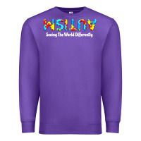 Purple autism seeing the world differently Premium Sweatshirt - artisFamous