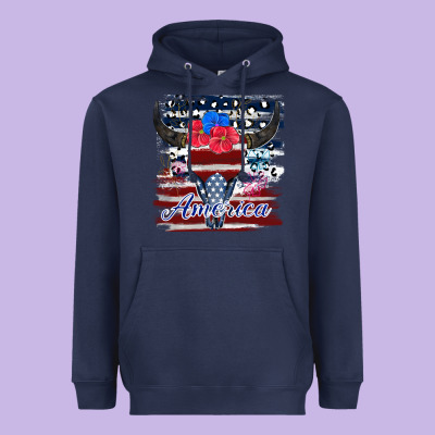 Bull Skull America Heavyweight Hoodie Designed By Jahusdesignshop