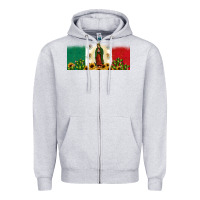 Heather Grey lady of guadalupe mexican flag Zipper Hoodie - JahusDesignShop
