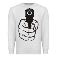 Oatmeal Heather hands up pistol Premium Sweatshirt - artisFamous