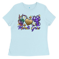 Baby Blue Peace love crawfish Mardi Gras skeleton hand Ladies Tee - FaDigitalArtStudio