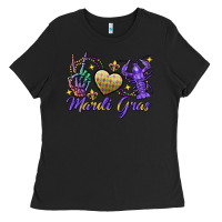 Black Peace love crawfish Mardi Gras skeleton hand Ladies Tee - FaDigitalArtStudio