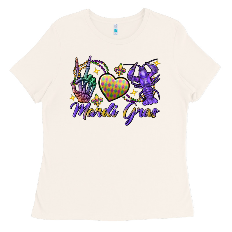 Peace Love Crawfish Mardi Gras Skeleton Hand Ladies Tee by FaDigitalArtStudio | Teevron