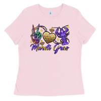 Bubblegum Pink Peace love crawfish Mardi Gras skeleton hand Ladies Tee - FaDigitalArtStudio