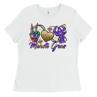 White Peace love crawfish Mardi Gras skeleton hand Ladies Tee - FaDigitalArtStudio