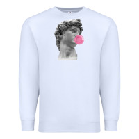 White Vaporwave statue head with bubblegum Premium Sweatshirt - artisFamous