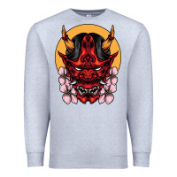 Heather Grey demon oni mask Premium Sweatshirt - artisFamous