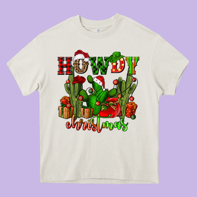 Howdy Christmas With Cactusses Heavy Core Tee Designed By Cowgirlartshop
