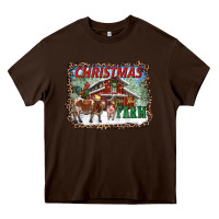 Chocolate Brown Christmas On The Farm Heavy Core Tee - RanaPortraitStore