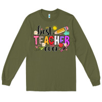 Army Green iBest Teacher Ever Long Sleeve Tee - CowhideDigitalArt
