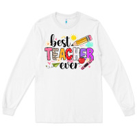 White iBest Teacher Ever Long Sleeve Tee - CowhideDigitalArt